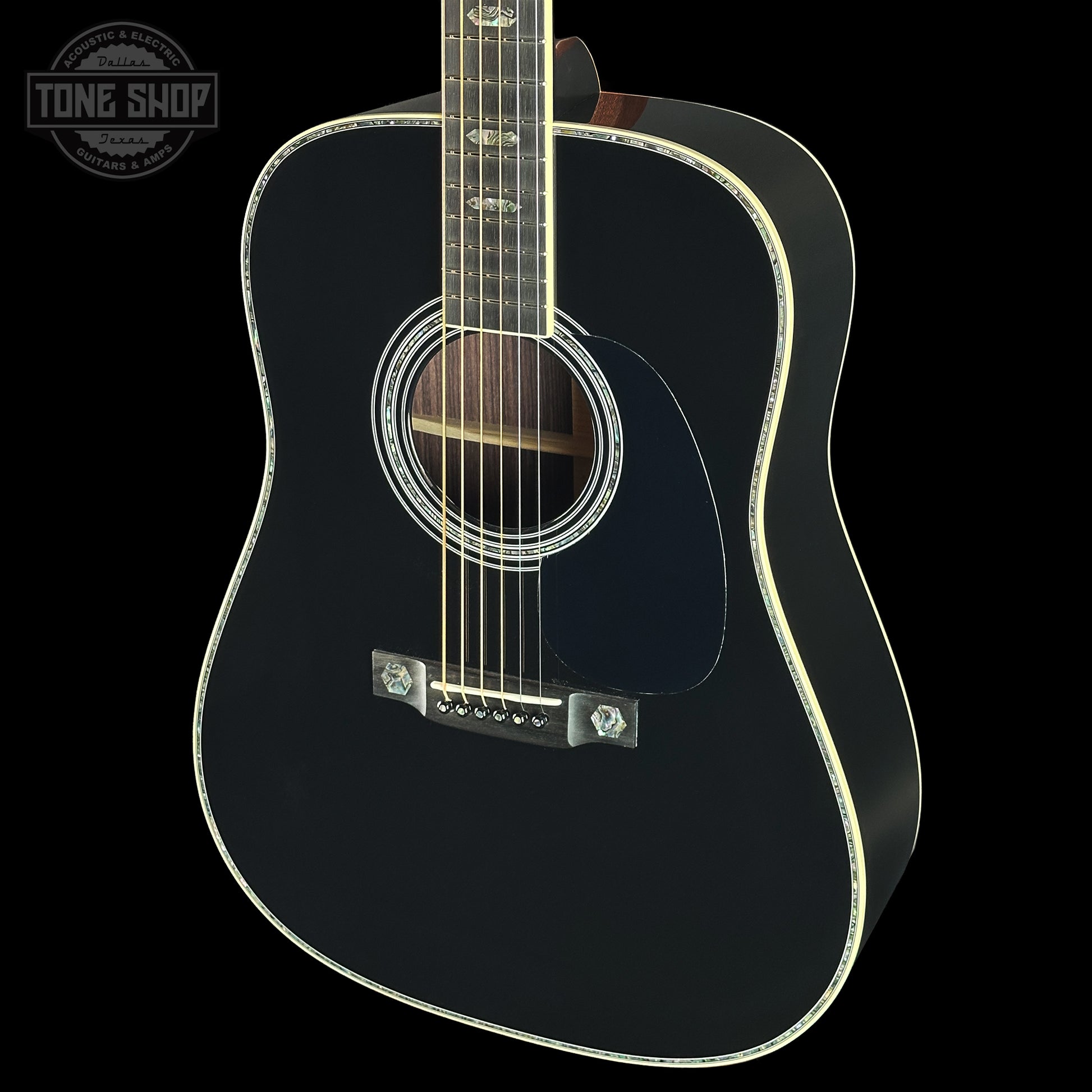 Front angle of Martin Custom Shop D-41 Black Sitka/EIR.
