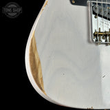 Front angle of Fender Custom Shop 1951 Nocaster Relic White Blonde.