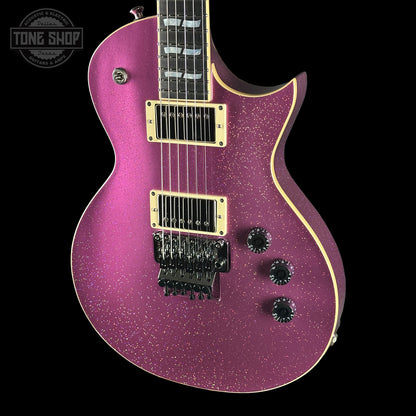 Front angle of ESP USA Eclipse Disco Pink Sparkle.