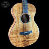 Front angle of Taylor 2025 Namm Custom #40 Grand Concert AA Koa.