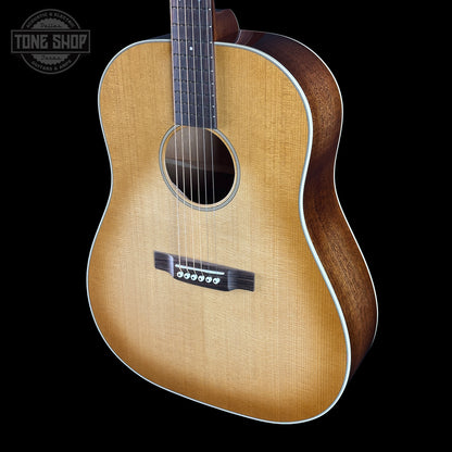 Front angle of Martin Custom Shop Slope Shoulder Dread VTS Spruce/Mahogany Toasted Burst.