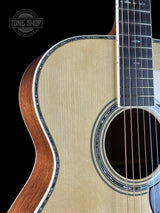 Front angle of Martin Custom Shop OM 41 Style Adirondack / Sinker Mahogany.