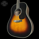 Front angle of Martin Custom Shop Slope Shoulder Dread 1935 Sunburst 28 Style Adirondack / Wild Grain East Indian Rosewood.