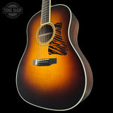 Front angle of Collings CJ Adirondack Sunburst Tigerstripe Pickguard.