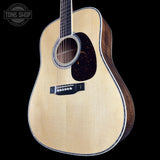 Front angle of Martin Custom Shop Dread 41 Style Adirondack / Exceptional Broad Figure Koa.