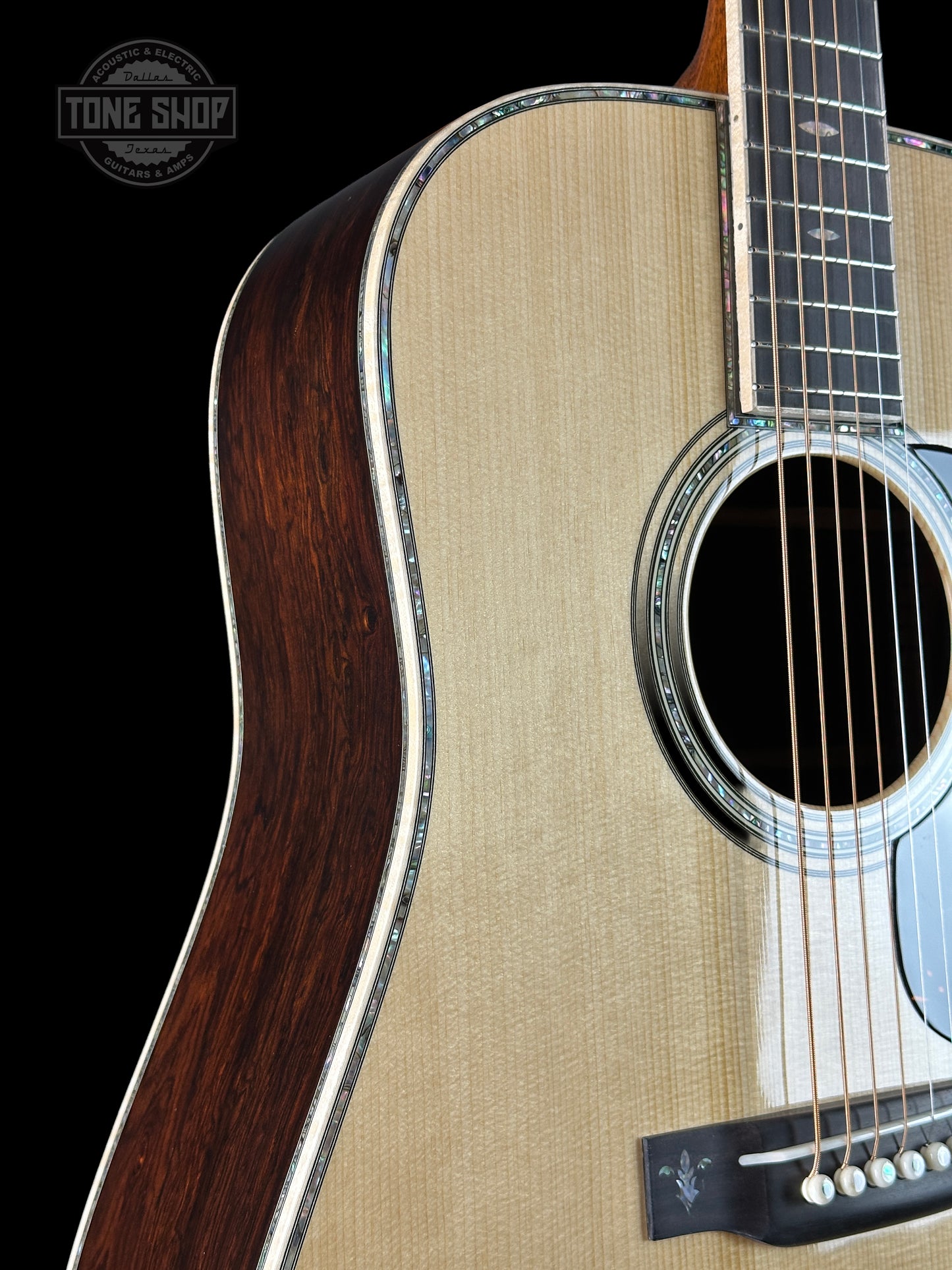 Front angle of Martin Custom Shop 45 Style Dread Torch Adirondack VTS/Cocobolo.