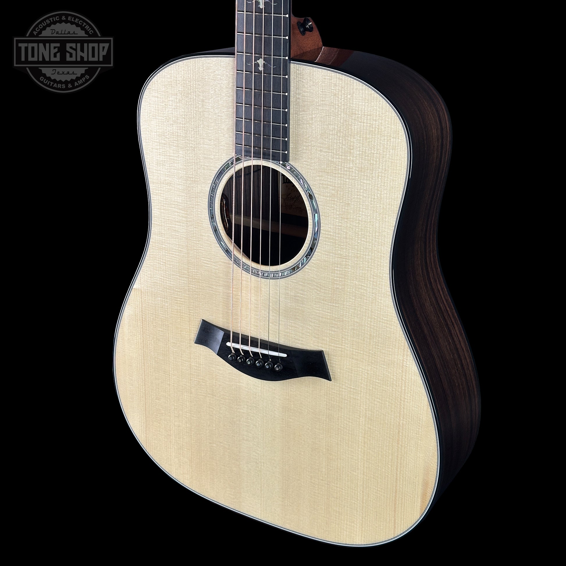 Front angle of Taylor Custom TSG Anniversary Dread Adirondack / Indian Rosewood 1207155078.