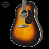 Front angle of Martin Custom Shop Dread 28 Style 1935 Sunburst Adirondack / Wild Grain East Indian Rosewood.