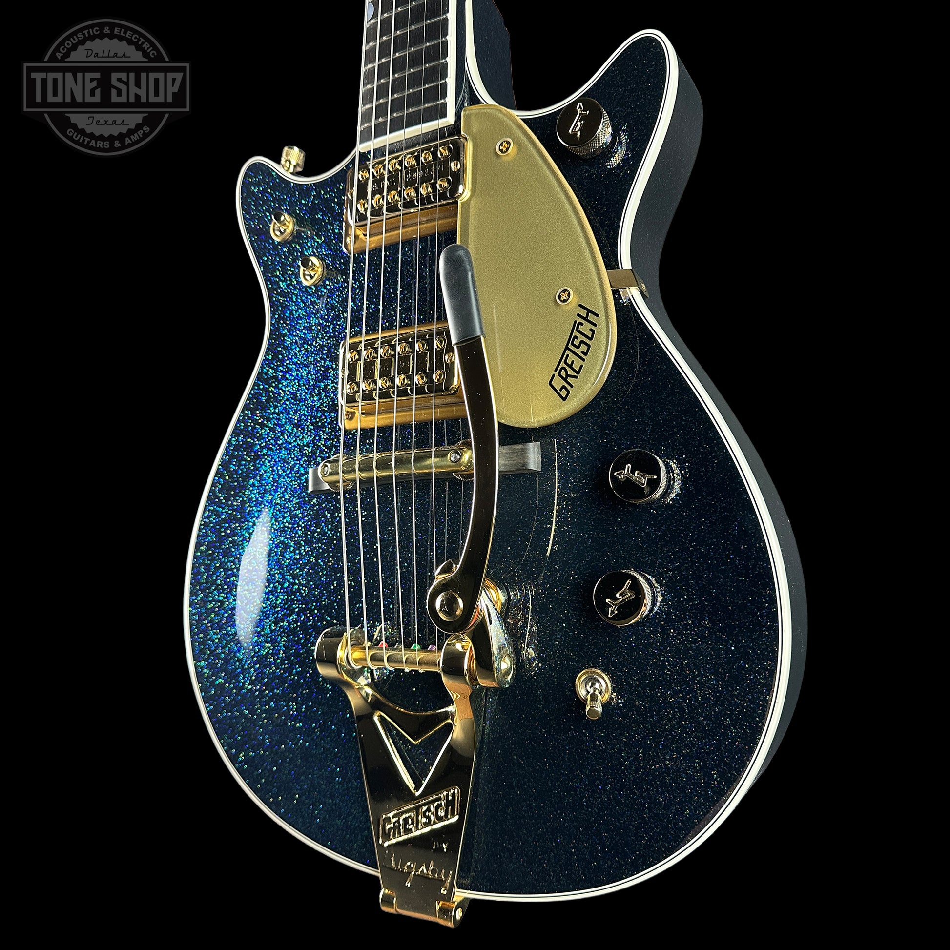 Front angle of Gretsch Custom Shop G6128-62 Holoflake NOS.