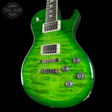 Front angle of PRS S2 Wood Library McCarty 594 Singlecut Quilt Eriza Verde.