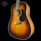 Front angle of Martin Custom Shop Dread 28 Style 1933 Ambertone Adirondack / Guatemalan Rosewood.