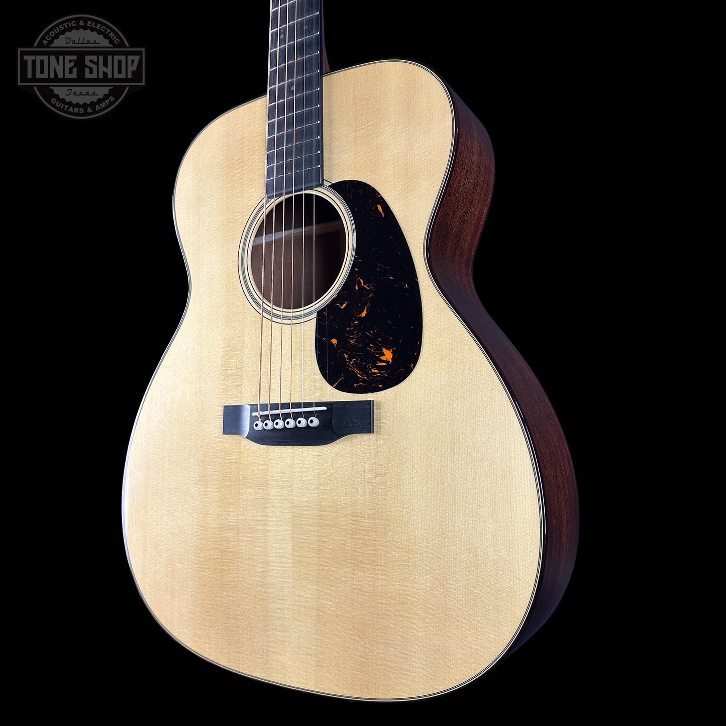 Front angle of Martin Custom Shop 18 Style 0000 Euro Spruce/Sinker Mahogany.