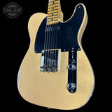 Front angle of Fender Custom Shop 1951 Nocaster Relic Nocaster Blonde.