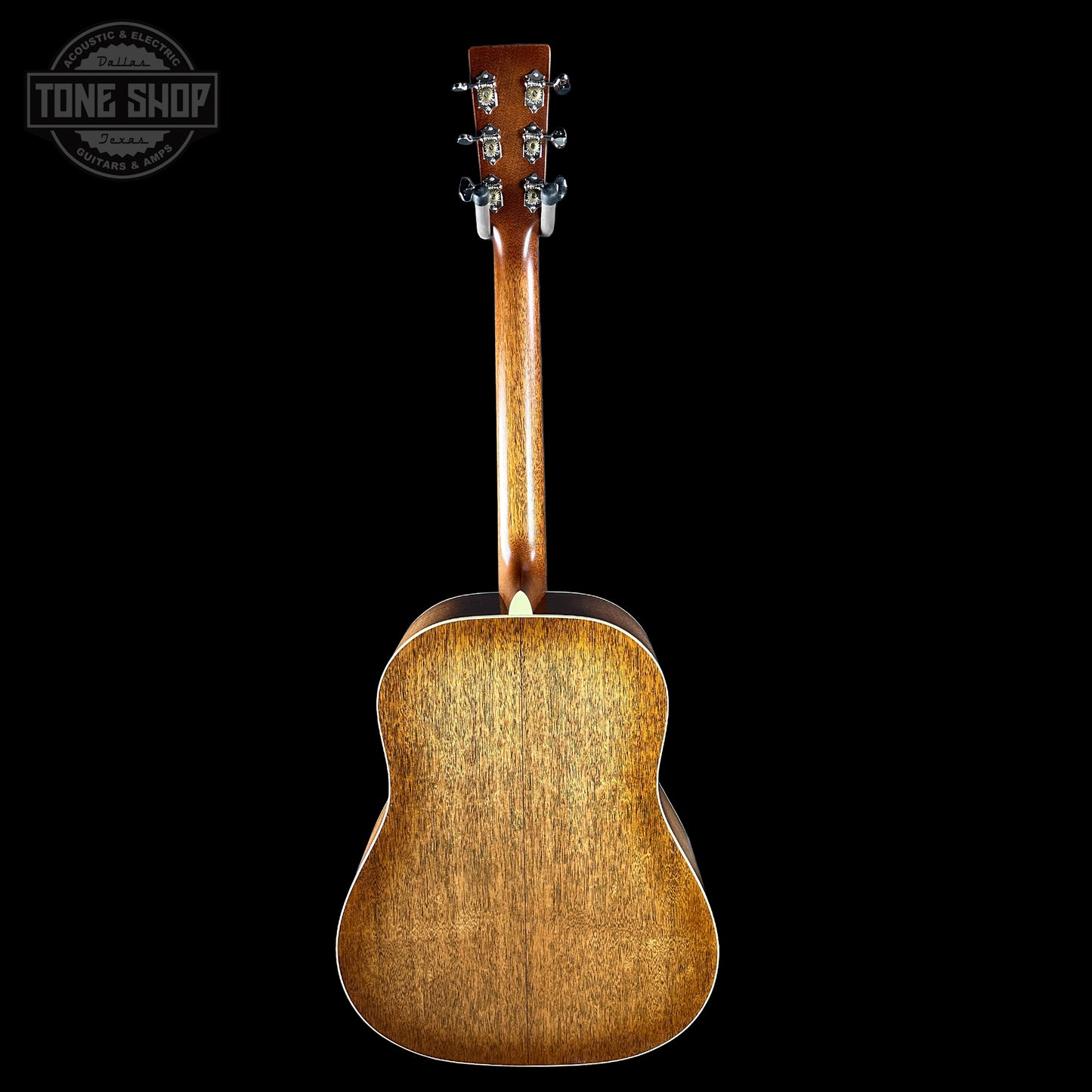 Full back of Martin Custom Shop Slope Shoulder Dread VTS Spruce/Mahogany Toasted Burst.