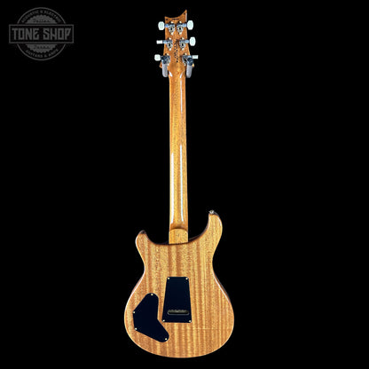 Back view of a wooden electric guitar on a black background with 'Tone Shop' logo.