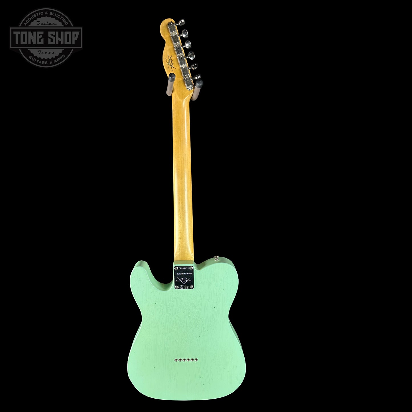 Full back of Fender Custom Shop 1963 Telecaster Journeyman Relic Aged Surf Green.