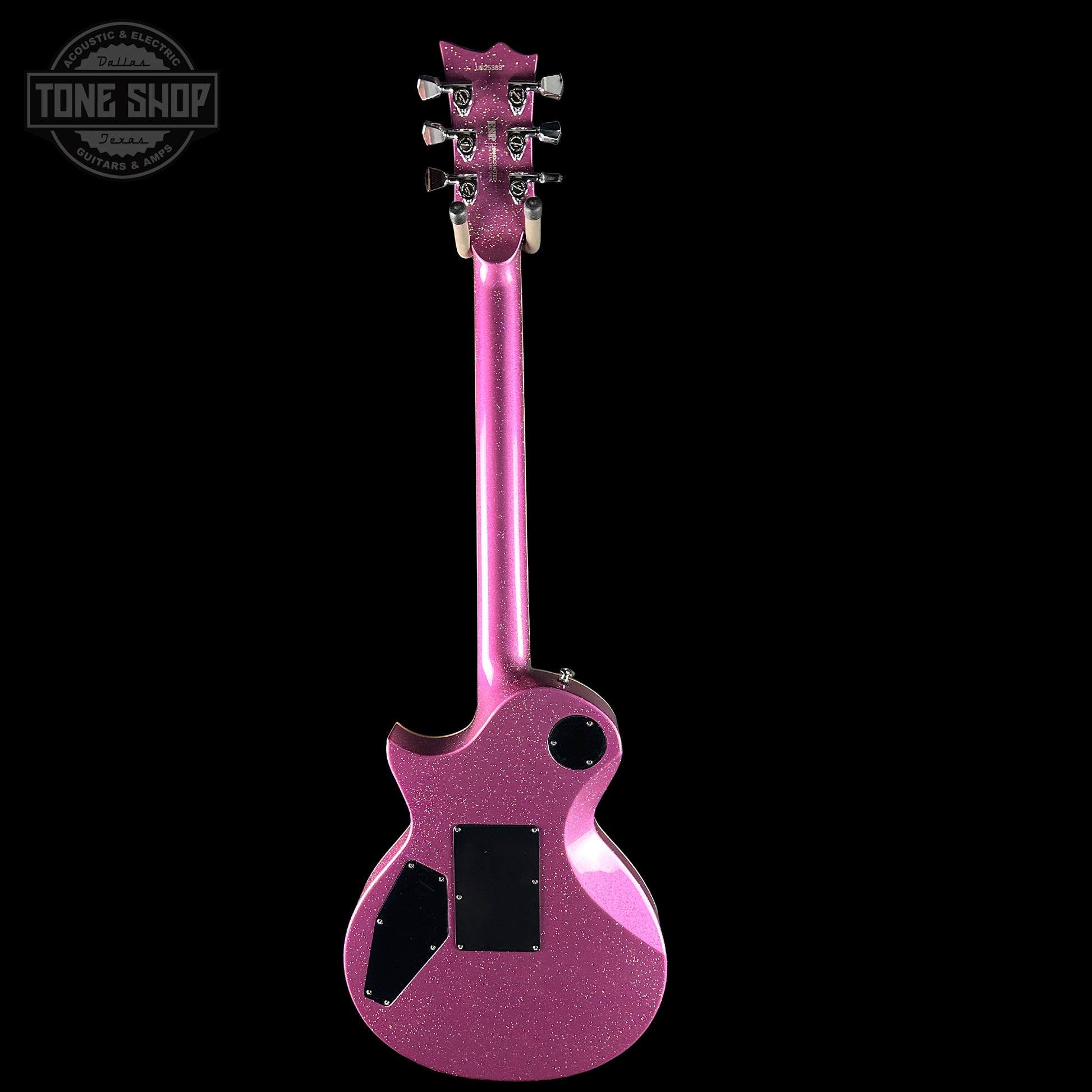 Full back of ESP USA Eclipse Disco Pink Sparkle.