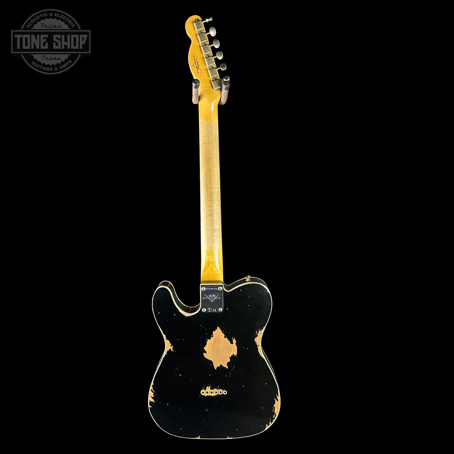 Full back of Fender Custom Shop Time Machine '60 Tele Custom Heavy Relic Aged Black.