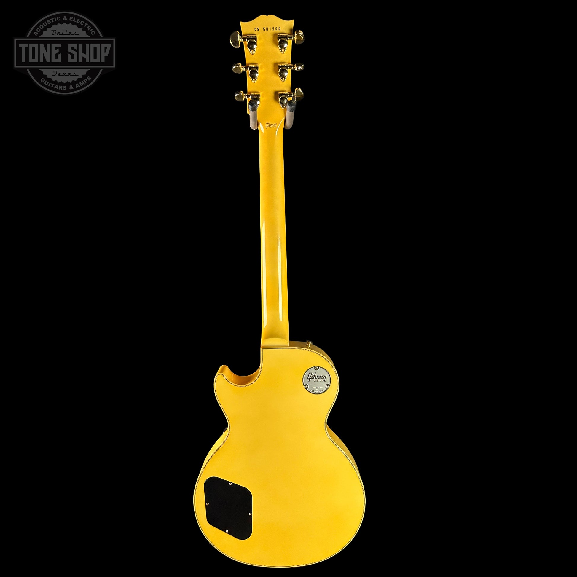 Full back of Gibson Custom Les Paul Custom Chambered Heavy Antique White VOS.