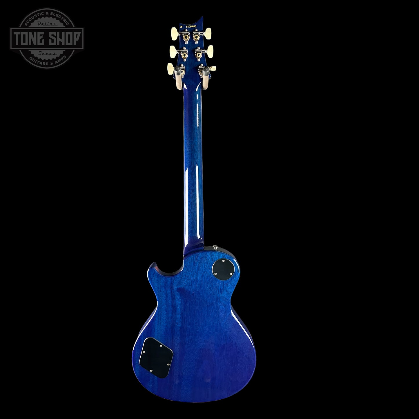 Full back of PRS S2 Wood Library McCarty 594 Singlecut Quilt Makena Blue.