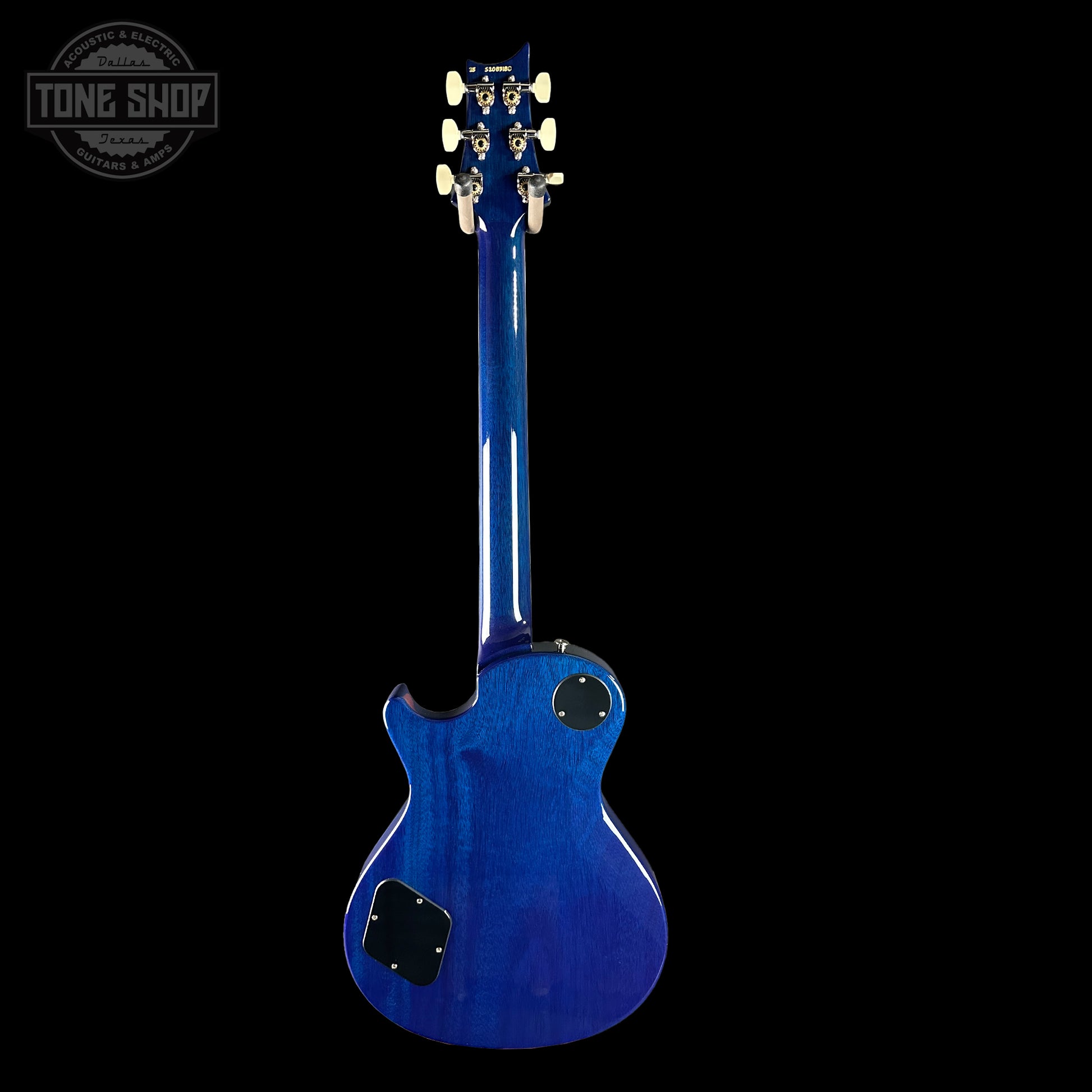 Full back of PRS S2 Wood Library McCarty 594 Singlecut Quilt Makena Blue.