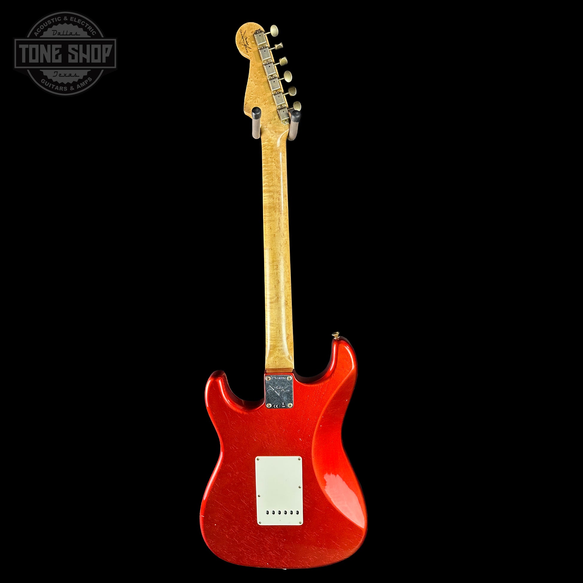 Full back of Fender Custom Shop 1963 Stratocaster Journeyman Relic AAA Maple Neck Melon Candy.