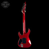 Red electric guitar on a black background with 'Tone Shop' logo.