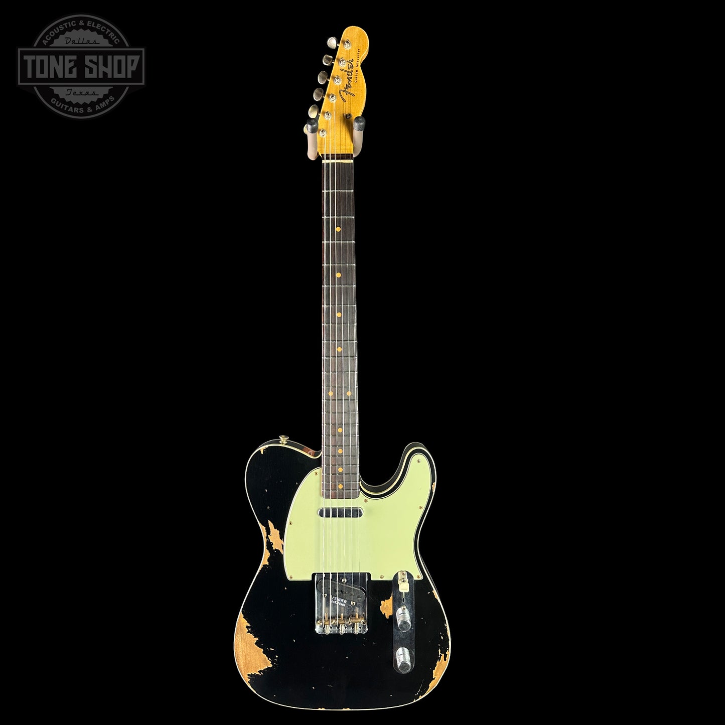 Full front of Fender Custom Shop Time Machine '60 Tele Custom Heavy Relic Aged Black.