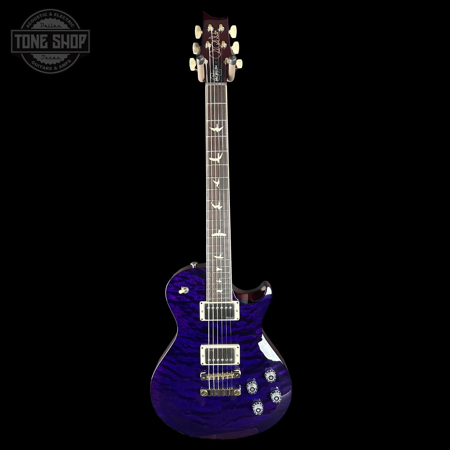 Full front of PRS S2 Wood Library McCarty 594 Singlecut Quilt Purple.
