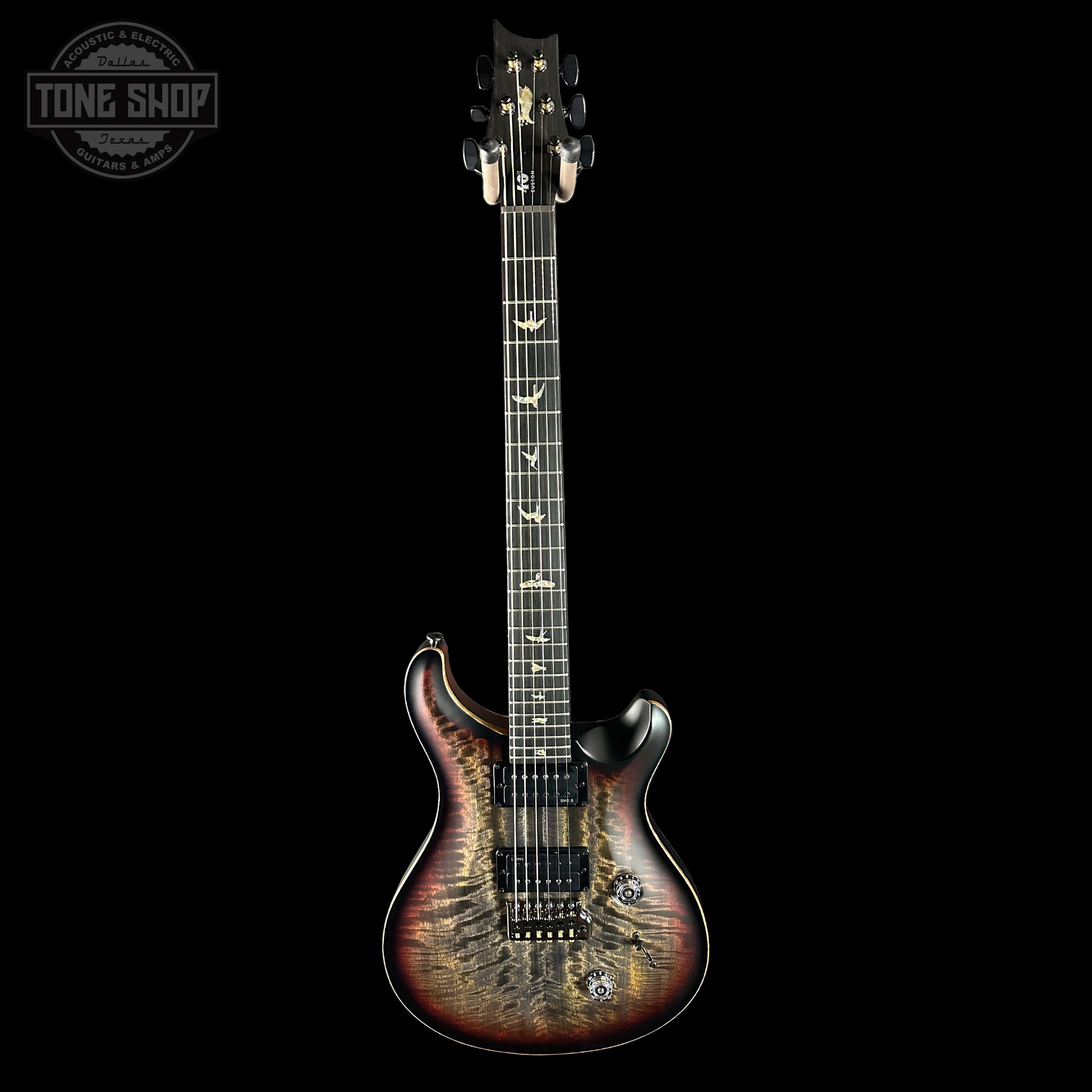 Full front of PRS 40th Anniversary Custom 24 Satin Limited Charcoal Tri-Burst.