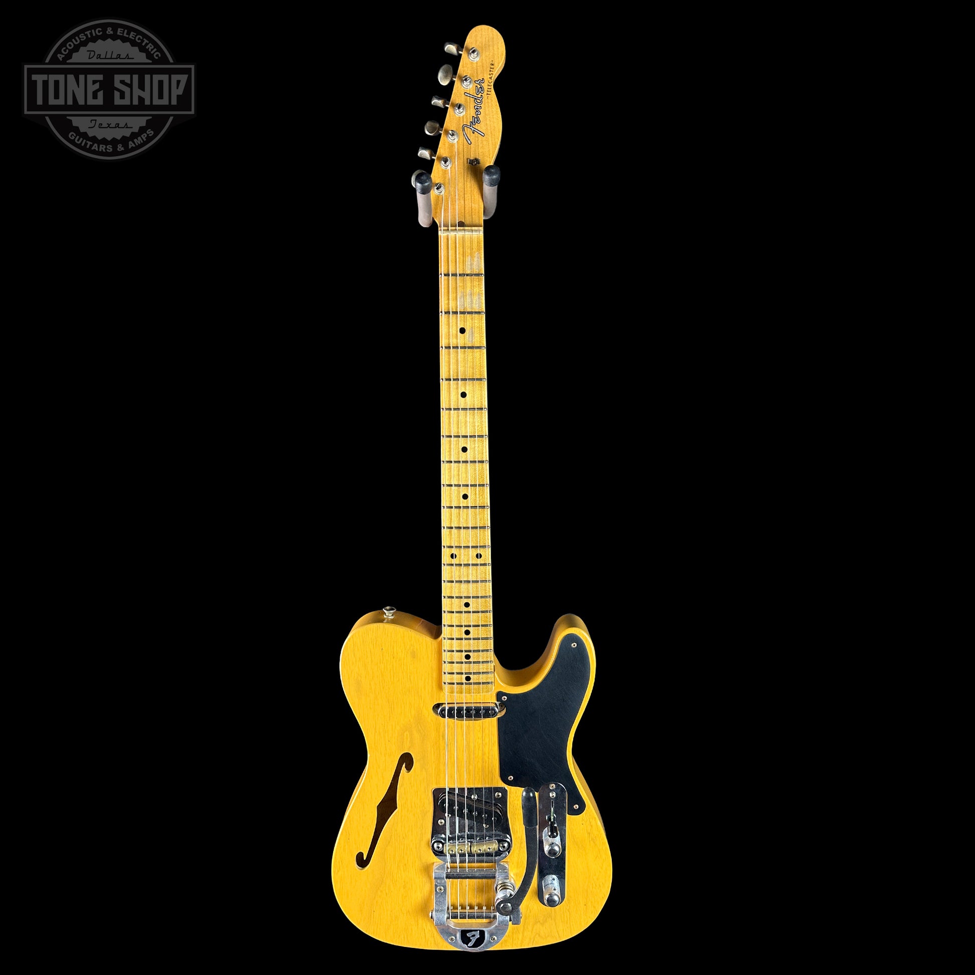 Full front of Fender Custom Shop Postmodern Tele MN Journeyman Relic Aged Butterscotch Blonde.