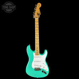 Full front of Fender Custom Shop 70th Anniversary 1954 Stratocaster Journeyman Relic Seafoam Green.