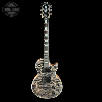 Full front of Gibson Custom Shop TSG Anniversary Les Paul Custom Chambered 7A Quilt Cobra.