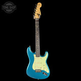 Full front of Fender Custom Shop 1963 Stratocaster Journeyman Relic Ocean Turquoise AAA Maple Neck.