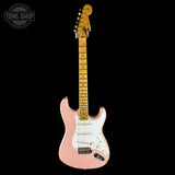 Full front of Fender Custom Shop 70th Anniversary 1954 Stratocaster Relic Shell Pink.