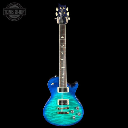 Full front of PRS S2 Wood Library McCarty 594 Singlecut Quilt Makena Blue.