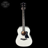 Full front of Taylor 2025 Namm Custom #5 Grand Pacific Pearl White.