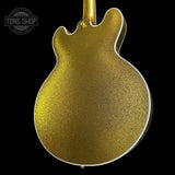 Back angle of Gibson Custom Shop 1959 ES-355 Reissue Diamond F-Holes Gold Sparkle Heavy Flake Gloss.
