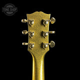 Back of headstock of Gibson Custom Shop 1959 ES-355 Reissue Diamond F-Holes Gold Sparkle Heavy Flake Gloss.