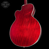 Back angle of Gretsch G6119T Pro Players Edition Tennessee Rose Dark Cherry Stain.