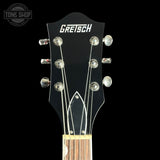 Headstock of Gretsch G6119T Pro Players Edition Tennessee Rose Dark Cherry Stain.