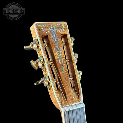 Headstock of Martin Custom Shop 00-12F 41 Style Adirondack/Exceptional Broad Figure Koa.