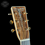 Headstock of Martin Custom Shop Dread 41 Style Adirondack / Exceptional Broad Figure Koa.