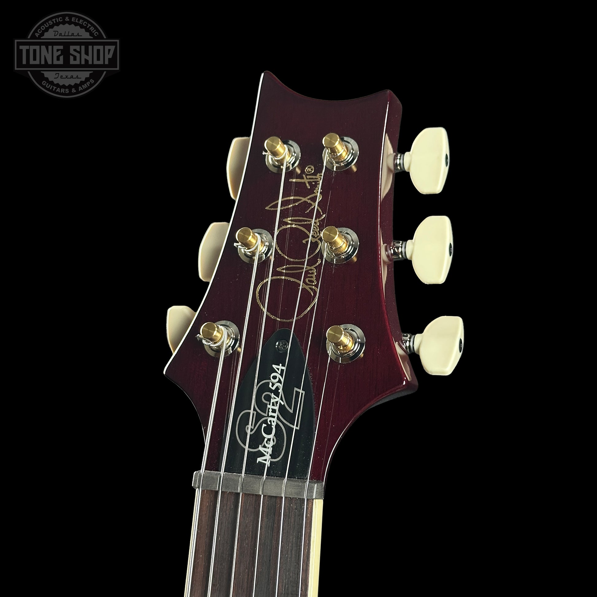 Headstock of PRS S2 Wood Library McCarty 594 Singlecut Quilt Purple.
