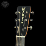 Headstock of Martin Custom Shop 00 28 Style Adirondack / Exceptionally Figured Black Walnut.