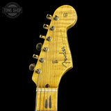 Headstock of Fender Custom Shop 1957 Stratocaster Relic White Blonde AAA Maple Neck.