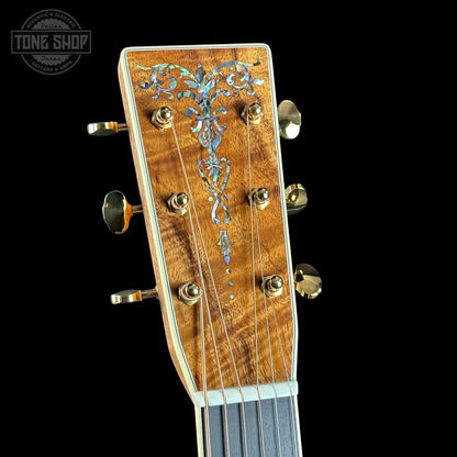 Headstock of Martin Custom Shop OM 41 Style Adirondack / Exceptional Broad Figure Koa.