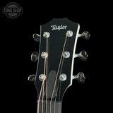 Headstock of Taylor 2025 Namm Custom #5 Grand Pacific Pearl White.