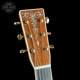 Headstock of Martin Custom Shop Dread 41 Style Adirondack/Sinker Mahogany.