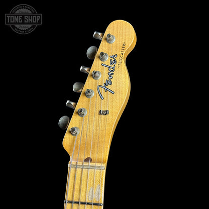 Headstock of Fender Custom Shop Postmodern Tele MN Journeyman Relic Aged Butterscotch Blonde.
